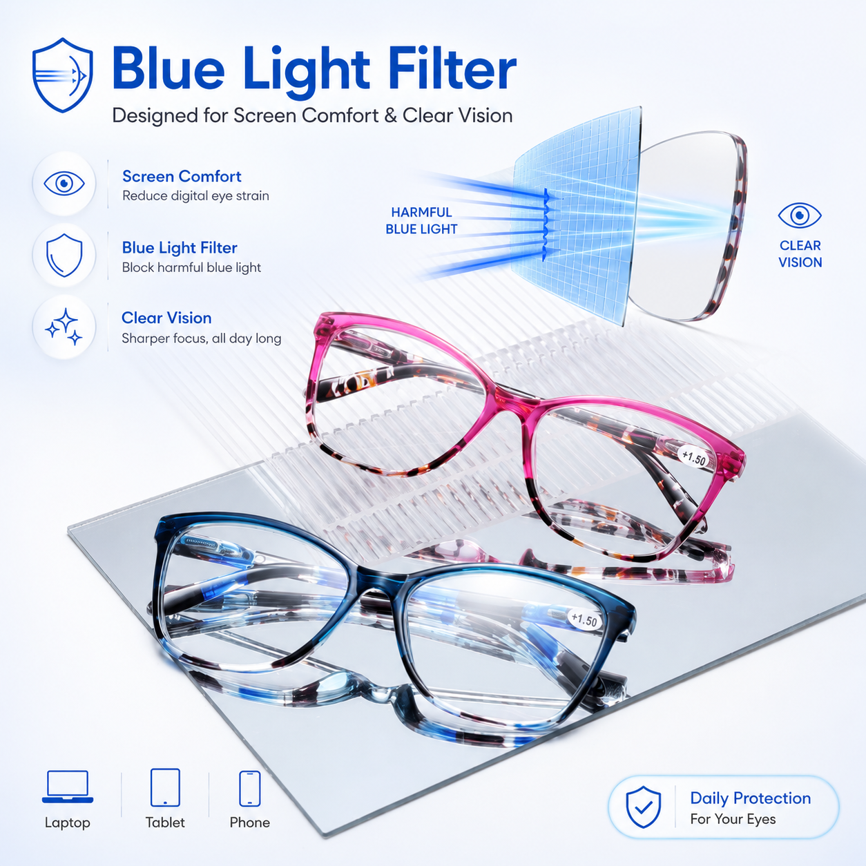 EYEURL Reading Glasses for Women,4-Pack Ultra-Light Slim Frames Blue Light Glasses,Spring Hinge Fashion Pattern Print Blue Light Readers for Women(Multicolor, 1.0x)
