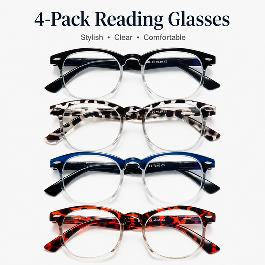 EYEURL Retro Round Reading Glasses for Women – 4 Pack Blue Light Blocking Fashion Readers, Lightweight Eyewear for Office and Daily Use