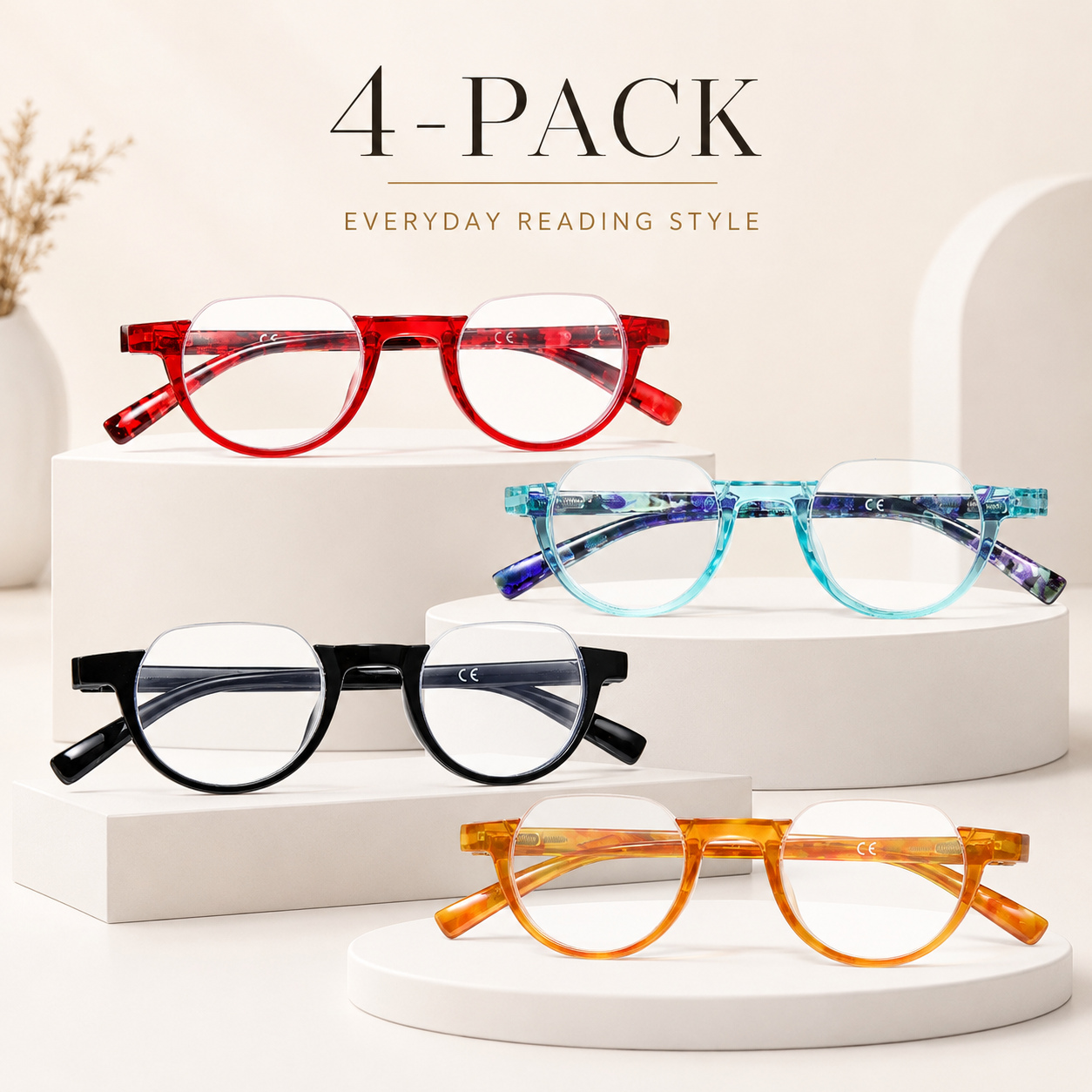 EYEURL 4-Pack Colorful Half Frame Reading Glasses for Women Blue Light Blocking Computer Readers for Women