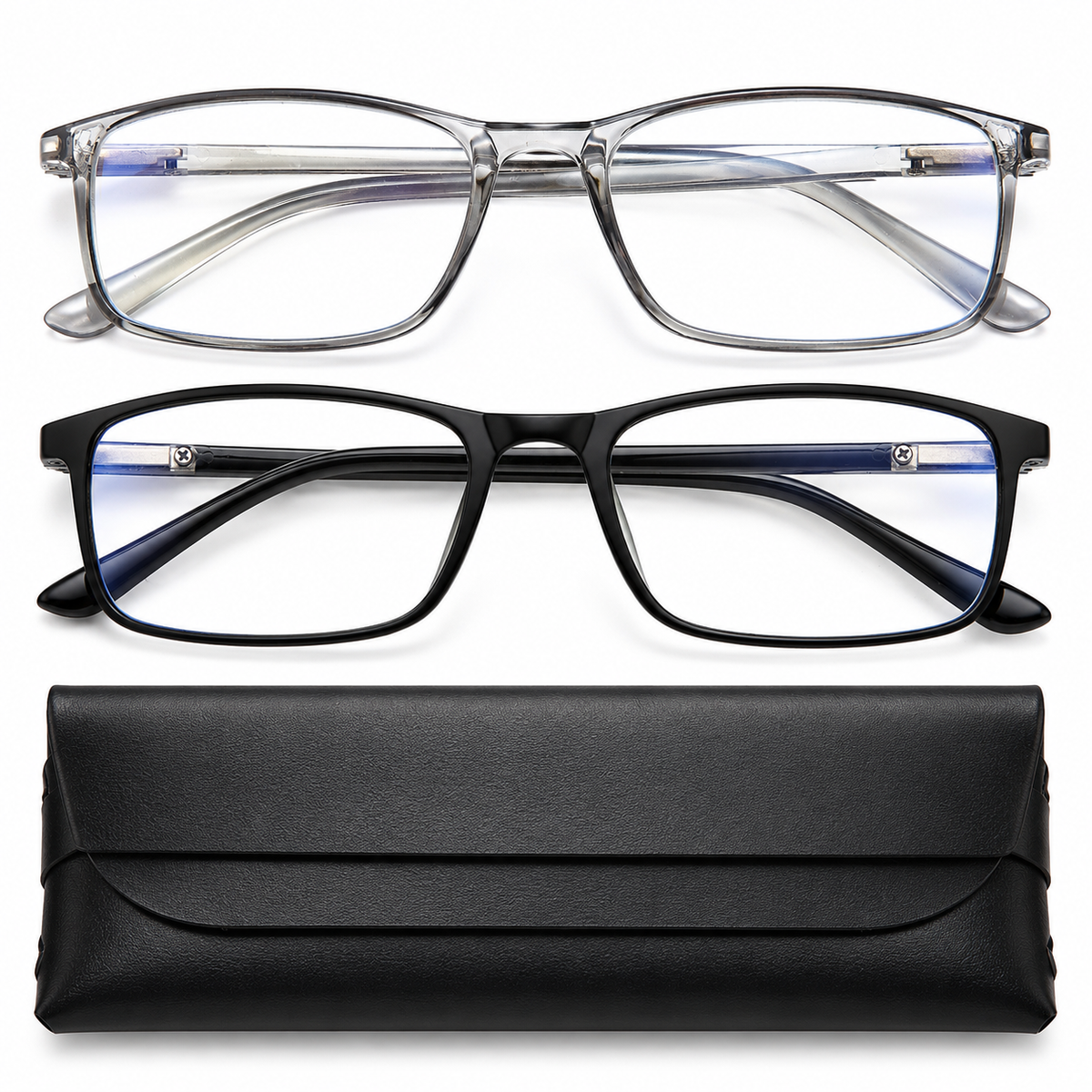 Rectangle Blue-Light Readers for Men & Women – Black & Gray