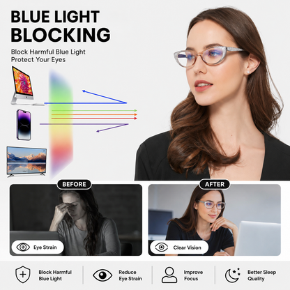 EYEURL Cat Eye Reading Glasses for Women – 3 Pack Blue Light Blocking Computer Readers with Spring Hinges, Lightweight Anti-Glare Eyeglasses