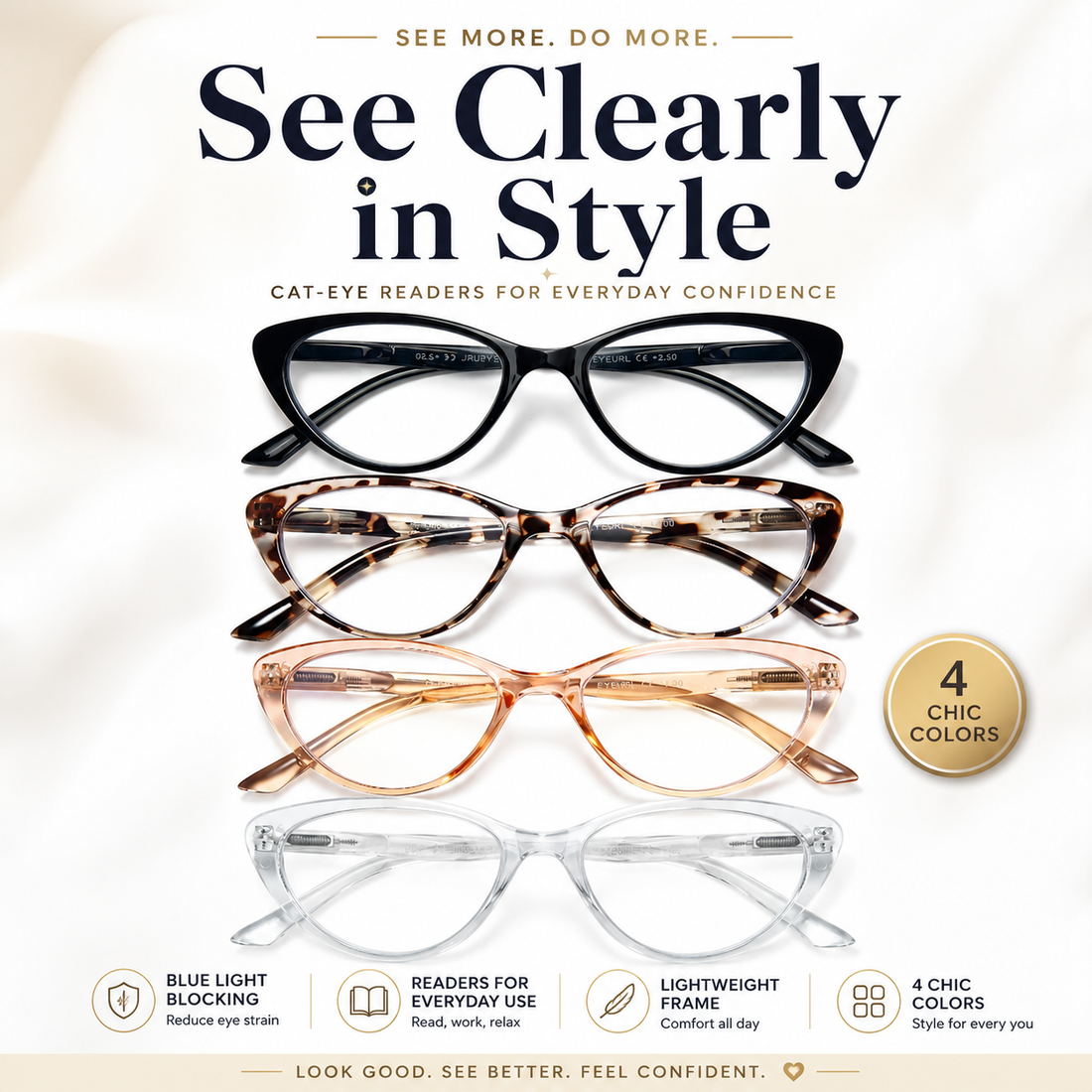 4-Pack Cat-Eye Blue-Light Readers for Women – Black & Blue - product photo 1