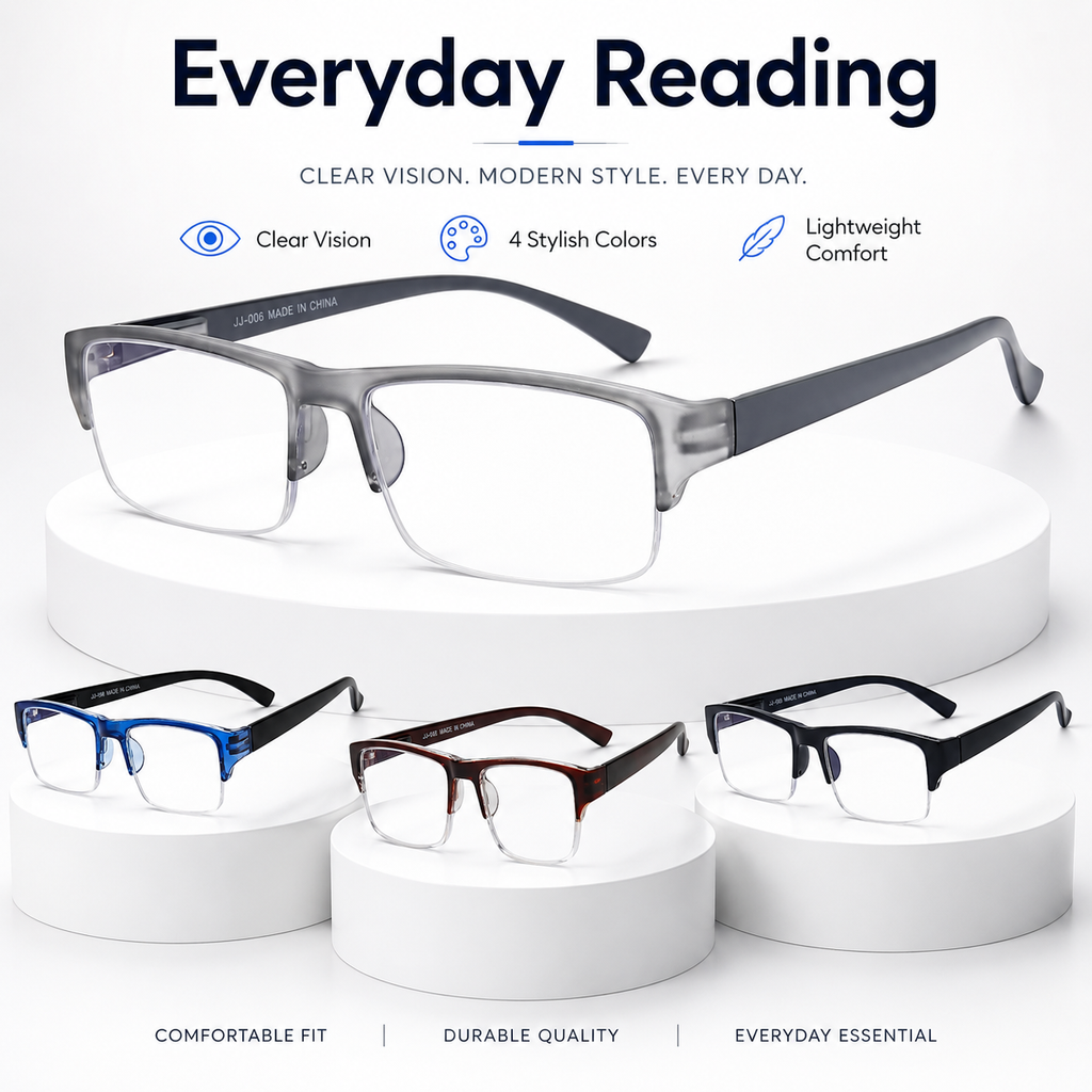 EYEURL 4-Pack Half Frame Blue Light Reading Glasses for Men Rectangle Semi Rimless Readers for Women Spring Hinge Eyeglasses