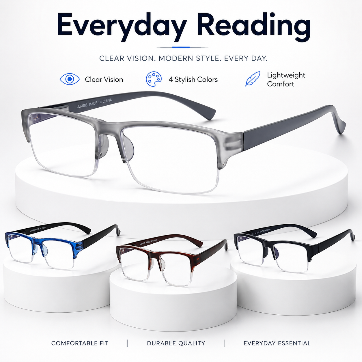 EYEURL 4-Pack Half Frame Blue Light Reading Glasses for Men Rectangle Semi Rimless Readers for Women Spring Hinge Eyeglasses