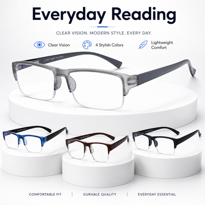 EYEURL 4-Pack Half Frame Blue Light Reading Glasses for Men Rectangle Semi Rimless Readers for Women Spring Hinge Eyeglasses