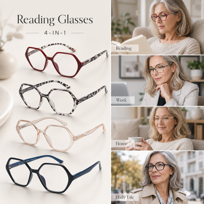 EYEURL 4 Pack Vintage Diamond Frame Reading Glasses – Blue Light Blocking Computer Readers for Women and Men, Lightweight Anti-Glare Eyeglasses with Spring Hinges