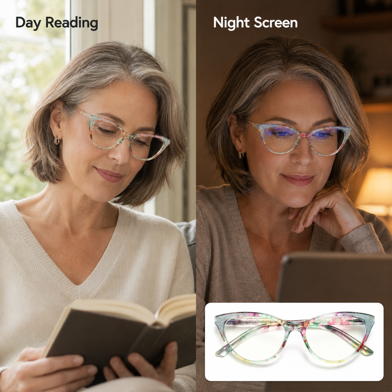 Blue Light Blocking Cat Eye Readers for Women – Computer Eyeglasses with Glitter Frame, Anti Glare Cheaters for All Face Shapes
