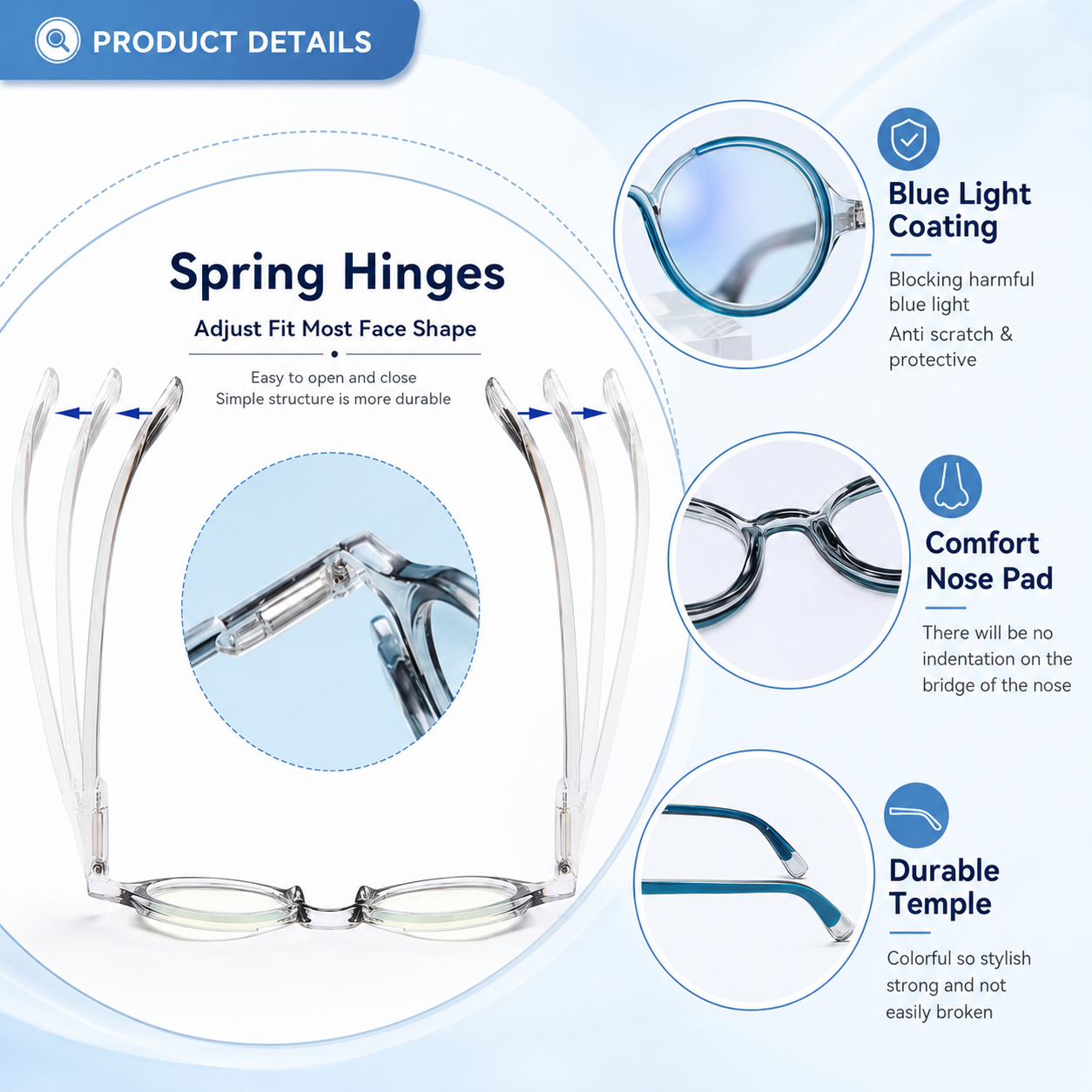 Unisex Retro Round Reading Glasses – Fashion Color Frame Blue Light Blocking Readers, Spring Hinges for Comfort and Eye Protection