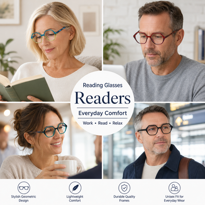 EYEURL Blue Light Blocking Diamond Shaped Reading Glasses – 4 Pack Vintage Computer Readers for Women and Men, Anti-Glare Lightweight Eyewear