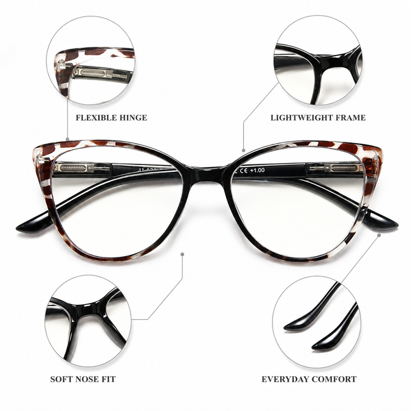 EYEURL 5 Pack Cat Eye Reading Glasses for Women – Blue Light Blocking Fashion Computer Readers with Spring Hinges, Lightweight Stylish Eyeglasses