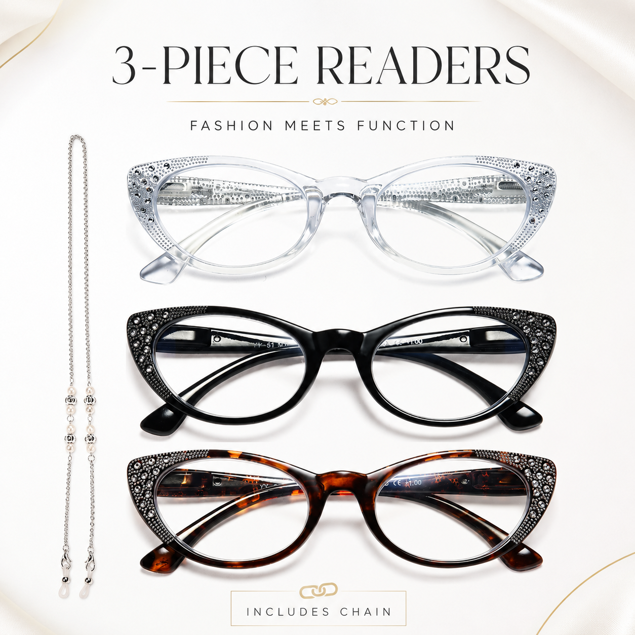EYEURL Cat Eye Reading Glasses for Women – 3 Pack Blue Light Blocking Fashion Readers with Spring Hinges, Anti-Glare and UV Protection Eyewear