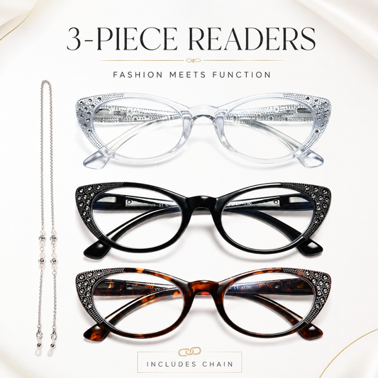 EYEURL Cat Eye Reading Glasses for Women – 3 Pack Blue Light Blocking Fashion Readers with Spring Hinges, Anti-Glare and UV Protection Eyewear