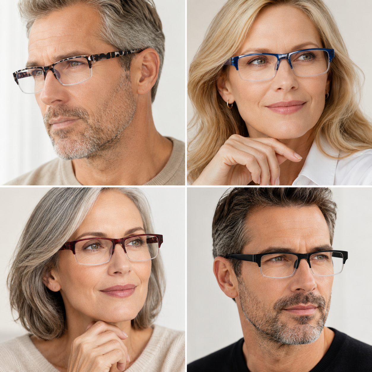 EYEURL 4 Pack Half Frame Blue Light Reading Glasses – Stylish Rectangle Semi-Rimless Readers for Men and Women, Lightweight Eyewear with Spring Hinges