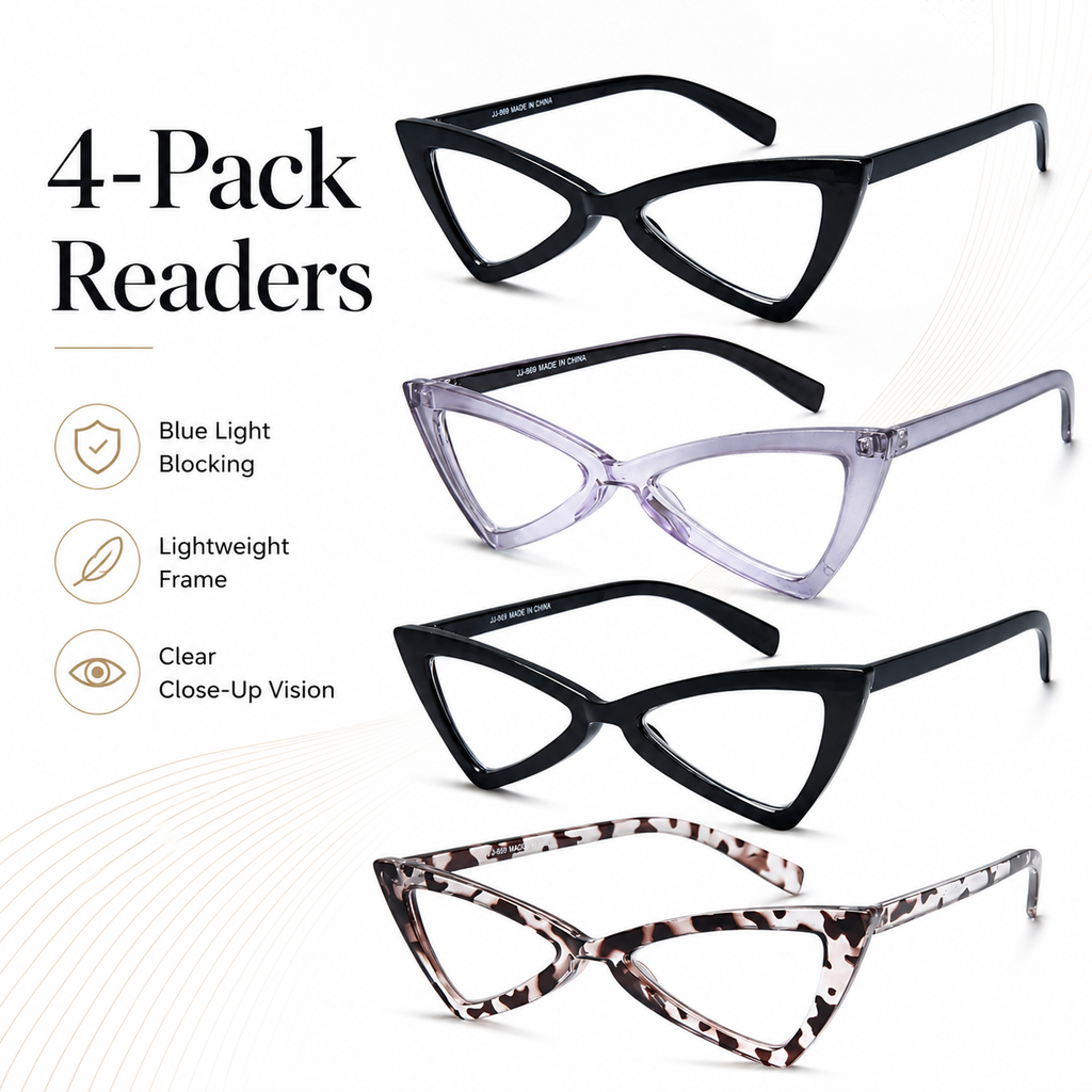 EYEURL 4 Pack Oversized Cat Eye Reading Glasses for Women – Blue Light Blocking Fashion Computer Readers, Anti-Glare and Anti Eyestrain Stylish Eyewear