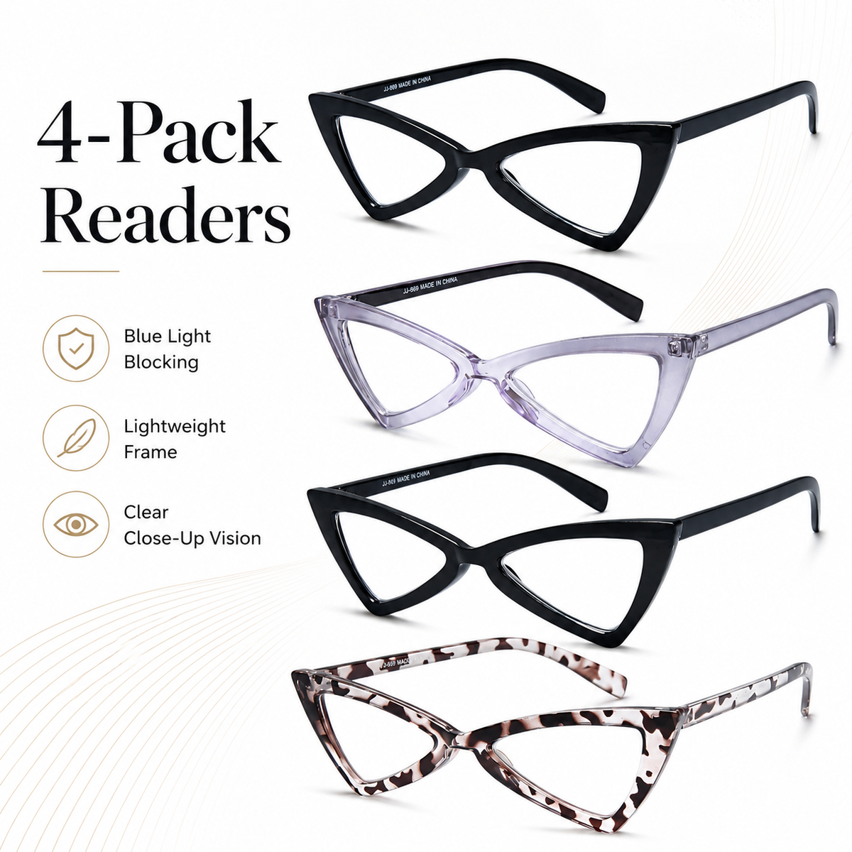 4-Pack Oversized Cat-Eye Blue-Light Readers for Women - product photo 3