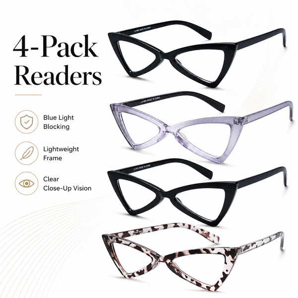 EYEURL 4 Pack Oversized Cat Eye Reading Glasses for Women – Blue Light Blocking Fashion Computer Readers, Anti-Glare and Anti Eyestrain Stylish Eyewear