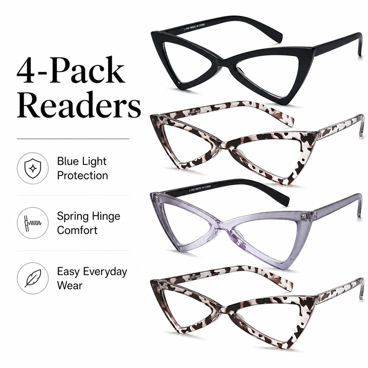 4-Pack Oversized Cat-Eye Blue-Light Readers for Women - product photo 3