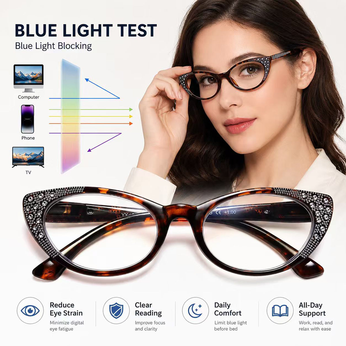 EYEURL Cat Eye Reading Glasses for Women – 3 Pack Blue Light Blocking Fashion Readers with Spring Hinges, Anti-Glare and UV Protection Eyewear