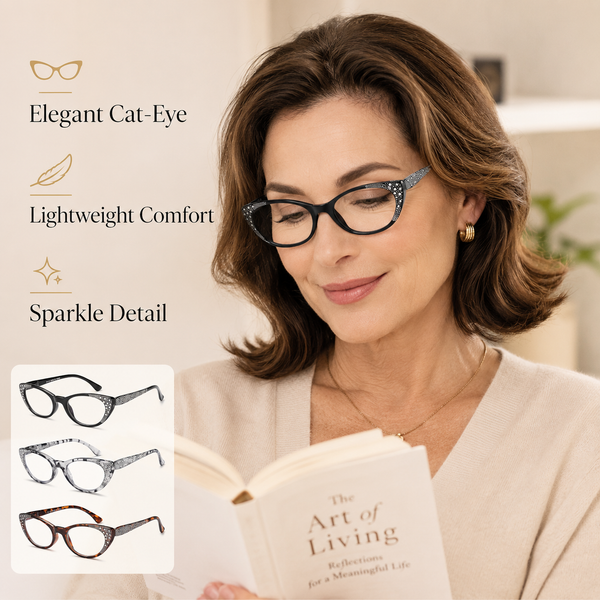EYEURL 3-Pack Cat Eye Reading Glasses for Women – Blue Light Blocking Computer Readers with Rhinestones, Spring Hinges & UV Protection