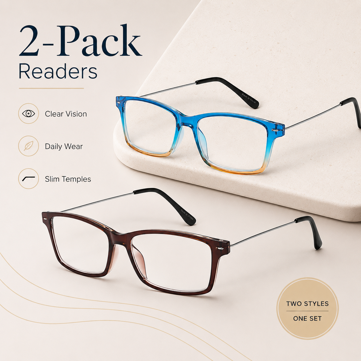 EYEURL Blue Light Blocking Reading Glasses 2 Pairs of Men and Women Computer Readers Lightweight Quality Blue Screen Eyeglasses +3.0 Secondary image