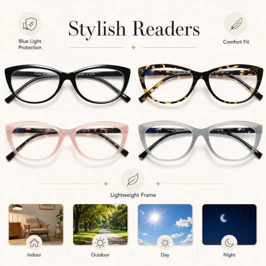 EYEURL Blue Light Blocking Cat Eye Reading Glasses for Women – 4 Pack Stylish Readers, Anti Eyestrain UV Protection Eyewear for Work and Reading