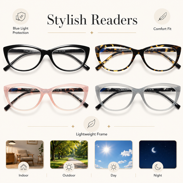 EYEURL Blue Light Blocking Cat Eye Reading Glasses for Women – 4 Pack Stylish Readers, Anti Eyestrain UV Protection Eyewear for Work and Reading