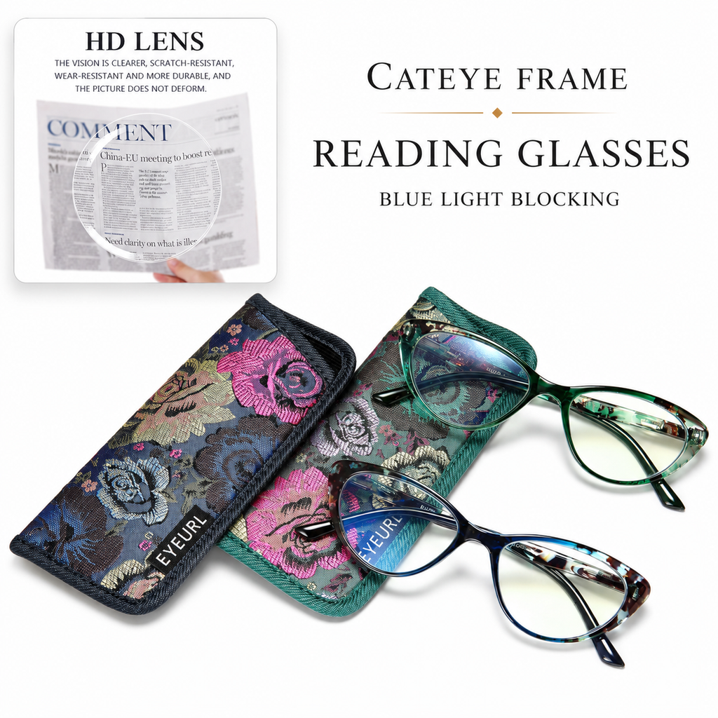 2 Pack Blue Light Blocking Cat Eye Readers for Women – Anti Glare UV Filter Computer Reading Glasses, Spring Hinge Comfort Fit