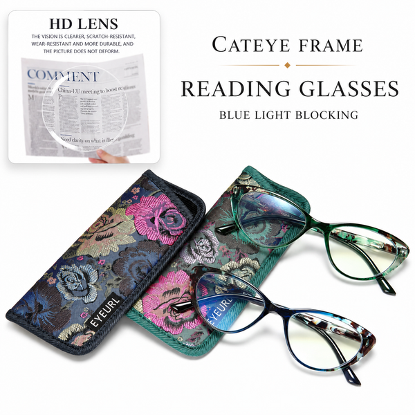 2 Pack Blue Light Blocking Cat Eye Readers for Women – Anti Glare UV Filter Computer Reading Glasses, Spring Hinge Comfort Fit