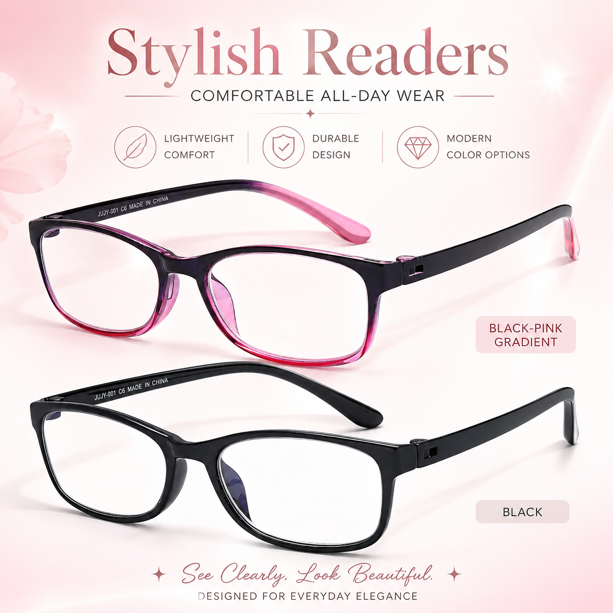 EYEURL 2 Pack Reading Glasses for Women – Blue Light Blocking TR90 Frame Readers, Lightweight Anti Eyestrain Computer Eyewear