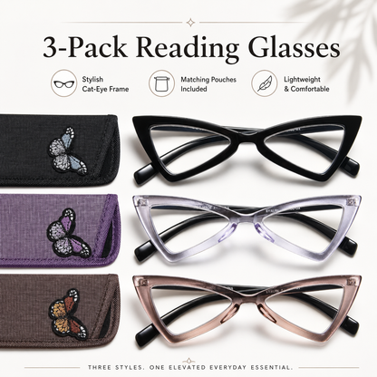 EYEURL Blue Light Blocking Cat Eye Reading Glasses for Women – 3 Pack Oversized Computer Readers with Spring Hinges, Anti-UV and Anti Eyestrain Eyeglasses