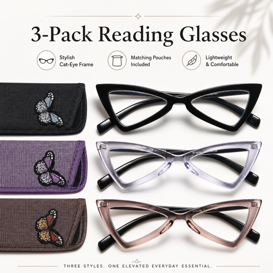 EYEURL Blue Light Blocking Cat Eye Reading Glasses for Women – 3 Pack Oversized Computer Readers with Spring Hinges, Anti-UV and Anti Eyestrain Eyeglasses