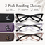 EYEURL Blue Light Blocking Cat Eye Reading Glasses for Women – 3 Pack Oversized Computer Readers with Spring Hinges, Anti-UV and Anti Eyestrain Eyeglasses