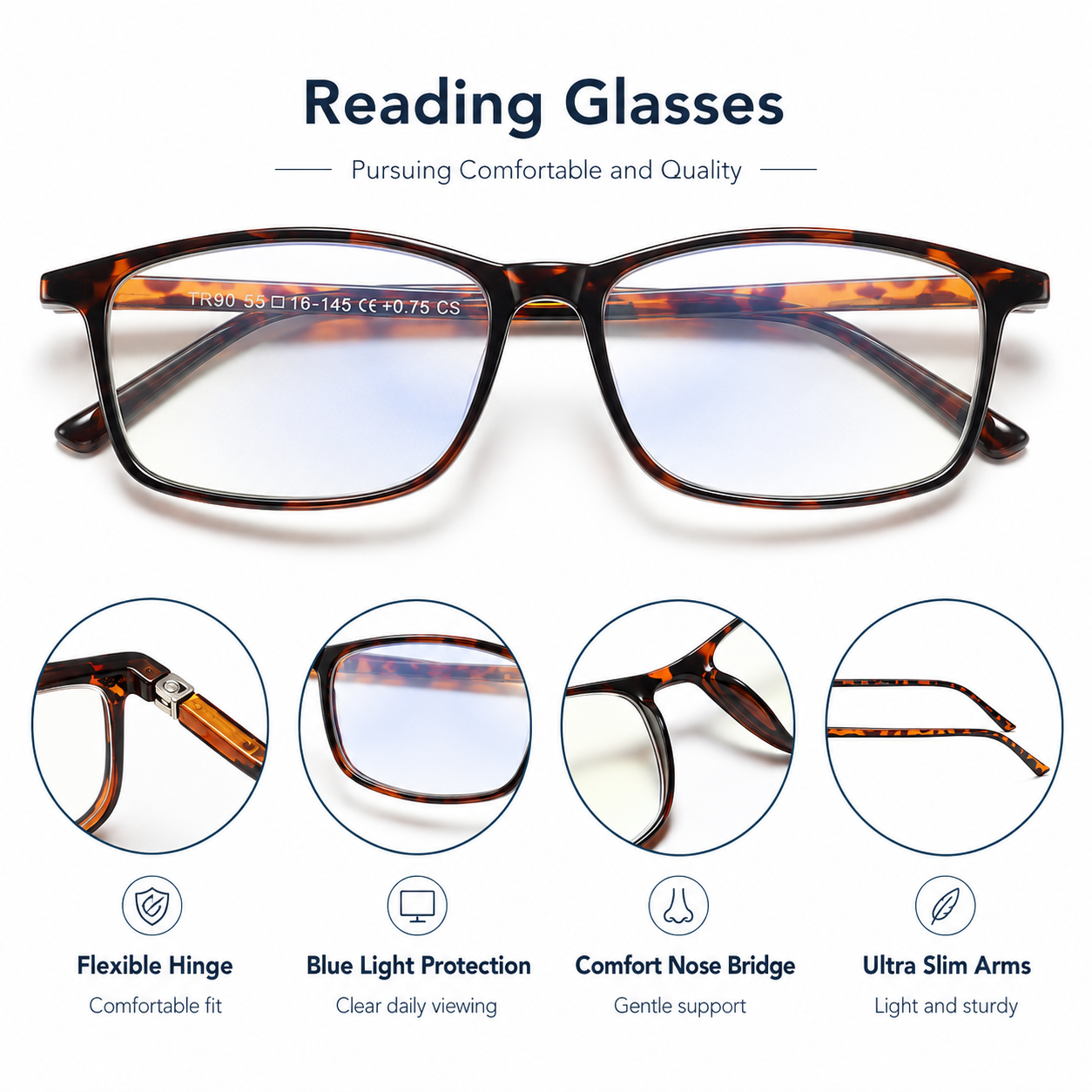 Professional Reading Glasses for Men/Women, Blue Light Blocking Computer Readers with Spring Hinges for Glare and UV Protection