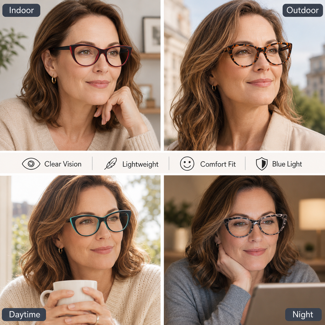 EYEURL Cat Eye Reading Glasses for Women – 4 Pack Blue Light Blocking Fashion Readers, Lightweight Spring Hinge Anti-UV Eyeglasses for Daily Use
