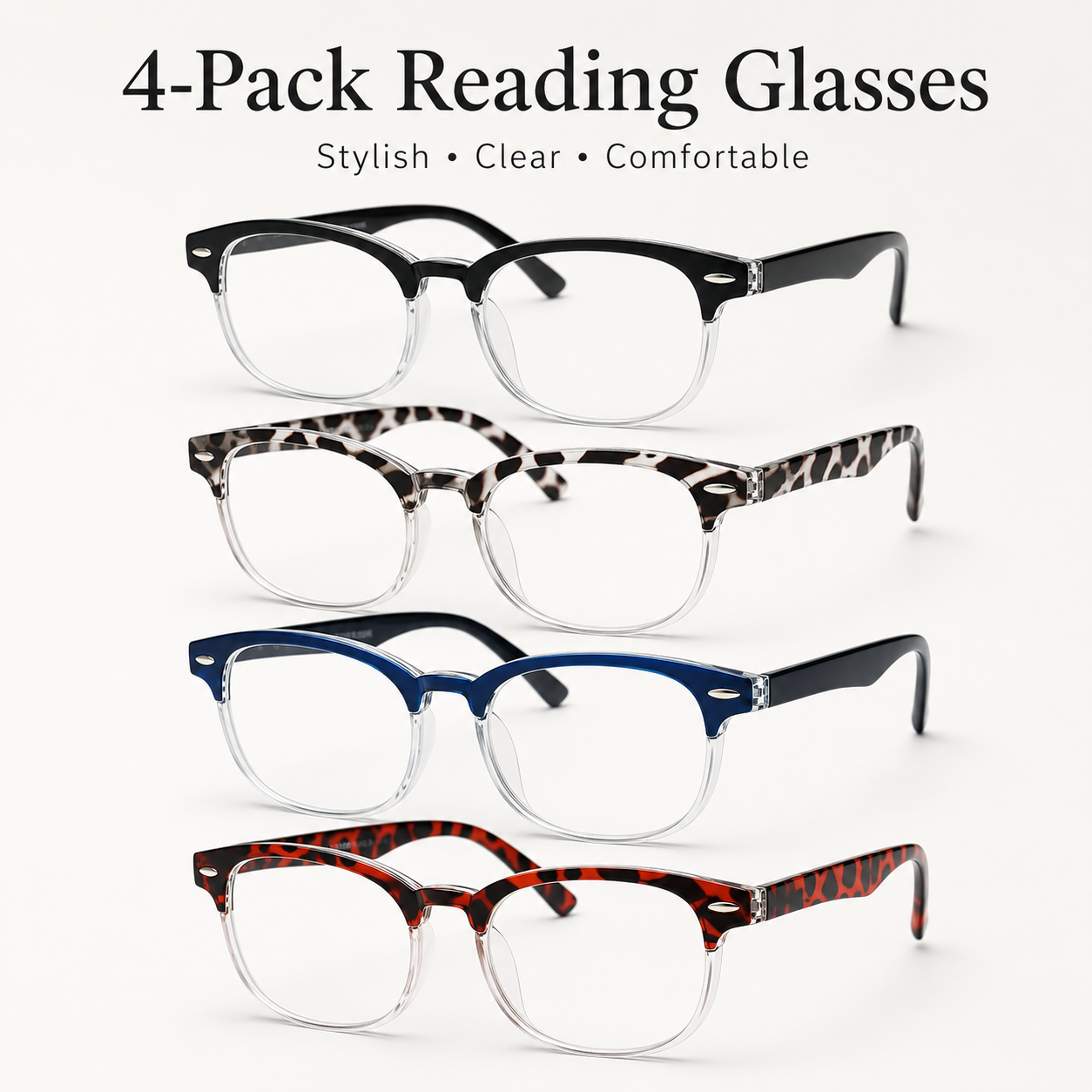 EYEURL Retro Round Reading Glasses for Women – 4 Pack Blue Light Blocking Fashion Readers, Lightweight Eyewear for Office and Daily Use