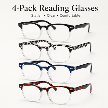 EYEURL Retro Round Reading Glasses for Women – 4 Pack Blue Light Blocking Fashion Readers, Lightweight Eyewear for Office and Daily Use