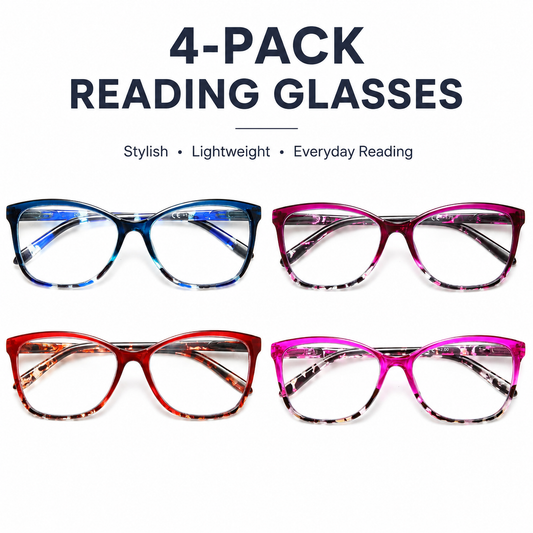 EYEURL Reading Glasses for Women,4-Pack Ultra-Light Slim Frames Blue Light Glasses,Spring Hinge Fashion Pattern Print Blue Light Readers for Women(Multicolor, 1.0x)