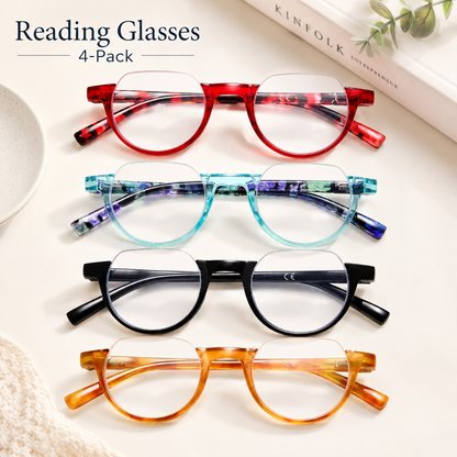 EYEURL 4-Pack Colorful Half Frame Reading Glasses for Women Blue Light Blocking Computer Readers for Women
