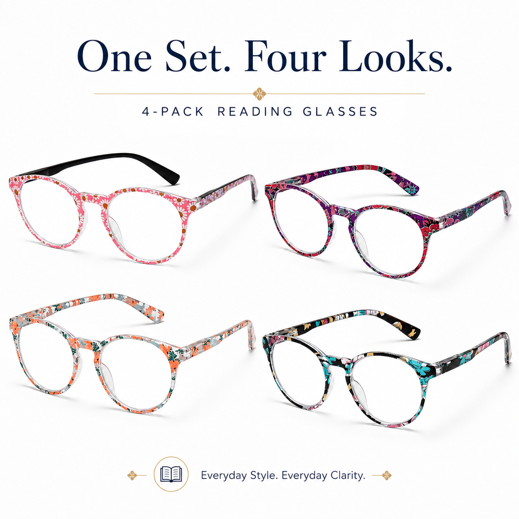 EYEURL Round Reading Glasses for Women 4-Pack Blue Light Glasses Colorful Round Computer Readers