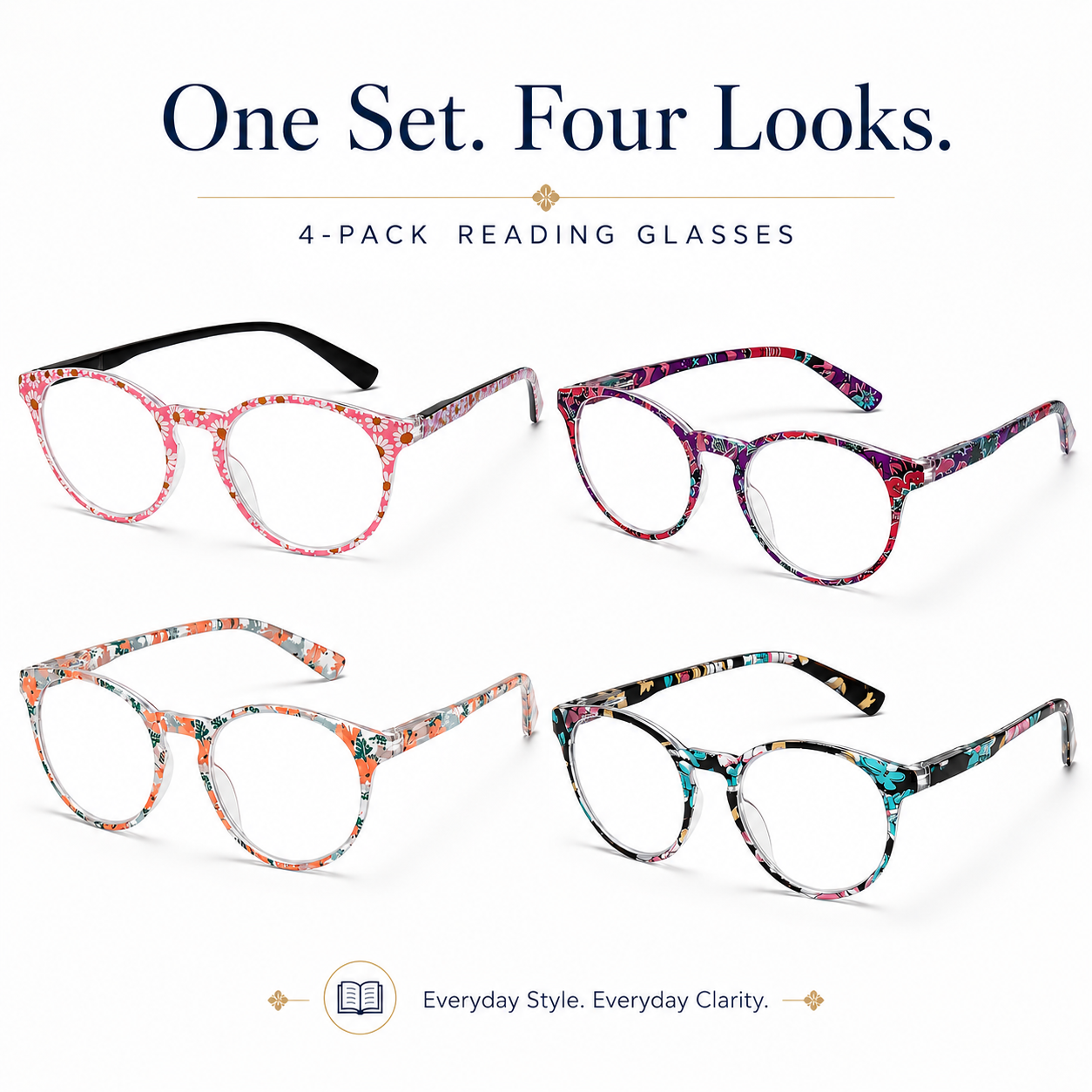 EYEURL Round Reading Glasses for Women 4-Pack Blue Light Glasses Colorful Round Computer Readers