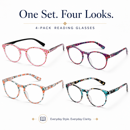 EYEURL Round Reading Glasses for Women 4-Pack Blue Light Glasses Colorful Round Computer Readers