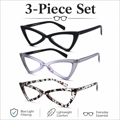 EYEURL 3-Pack Cat Eye Reading Glasses for Women Oversize Blue Light Blocking Computer Glasses Spring Hinge Anti Eyestrain/Computer Glare/UV Readers for Women,0.5