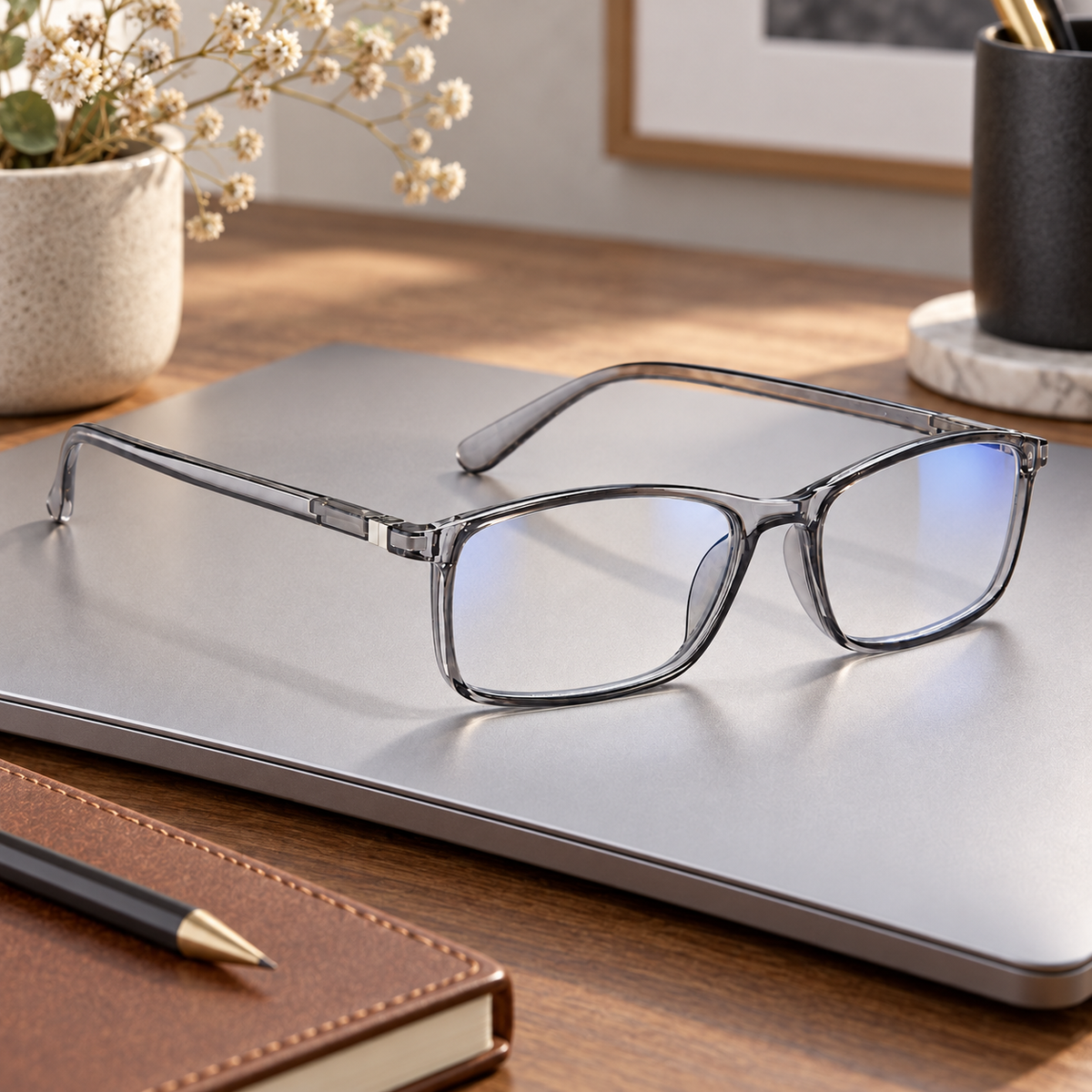 Rectangle Blue-Light Readers for Men & Women – Black & Gray