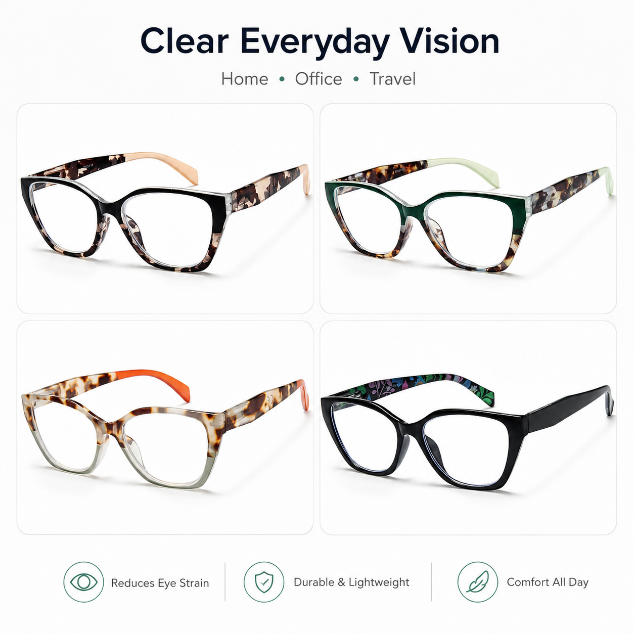 EYEURL 4 Pack Reading Glasses for Wome Oprah Cat Eye Reading Glasses Men Blue Light Glasses Readers for Women