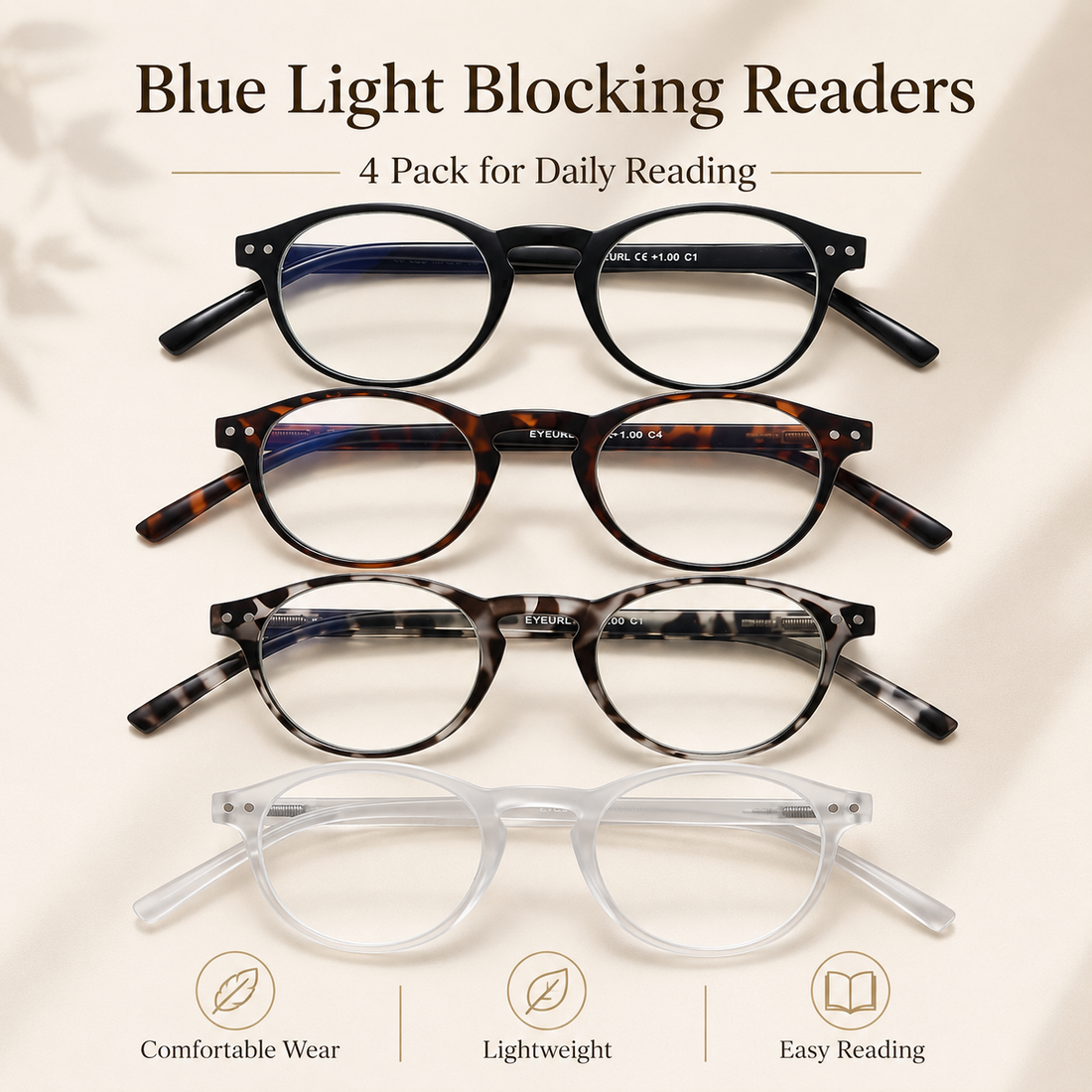 4-Pack Round Blue-Light Readers for Men & Women - product photo 1