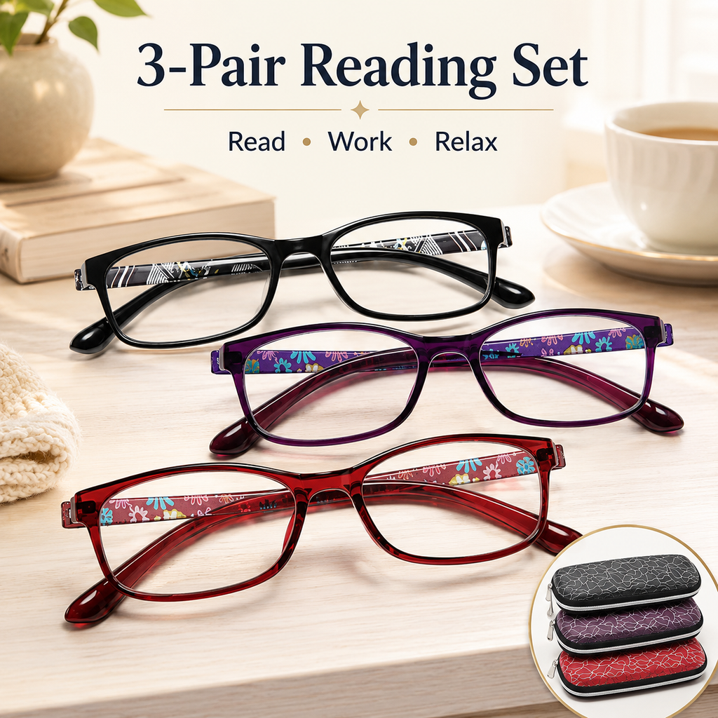 EYEURL Reading Glasses for Women-Blue Light Blocking For Women-3 Pack Computer Readers 0.0 Spring Hinge Anti UV Ray/Eye Strain/Glare Eyeglasses