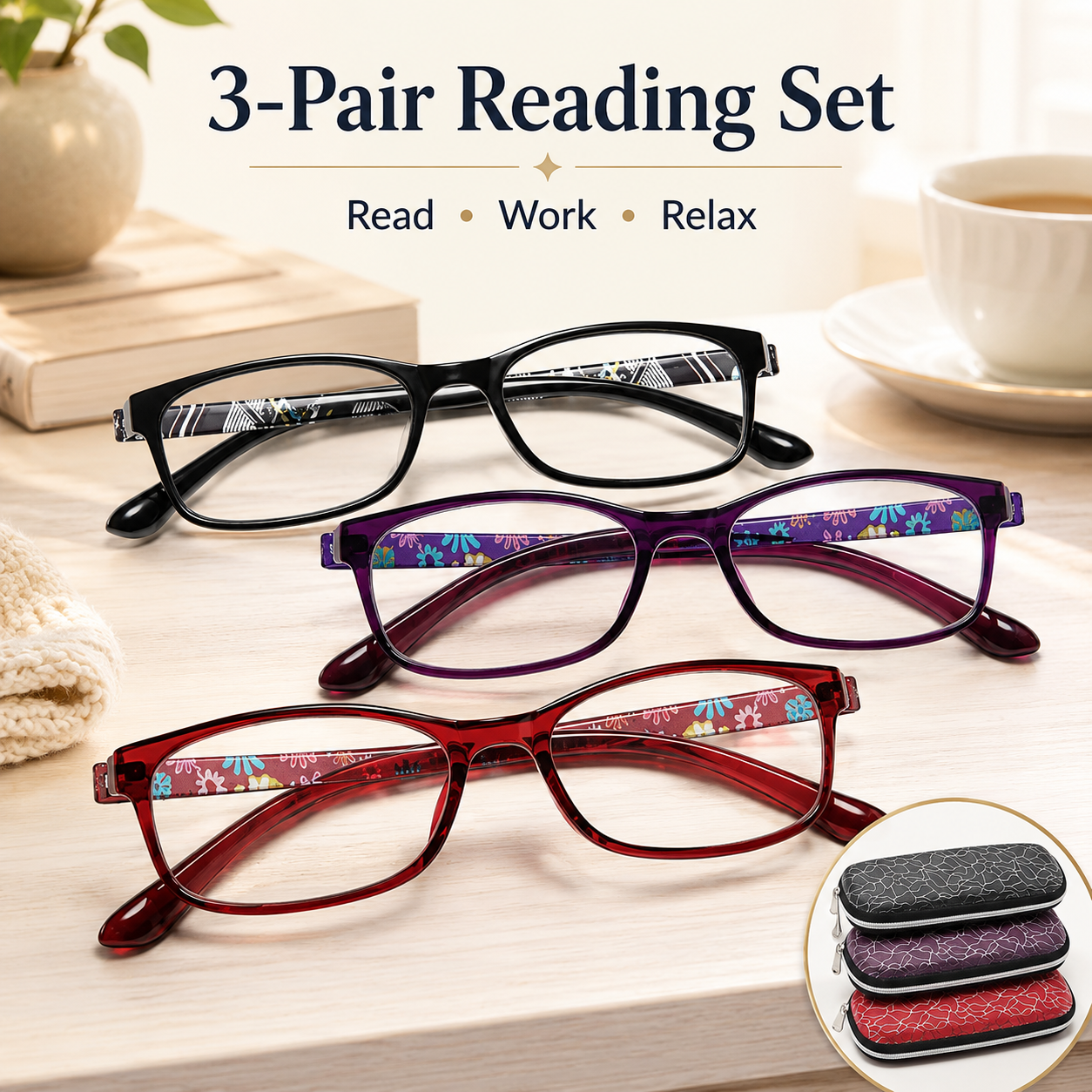 EYEURL Reading Glasses for Women-Blue Light Blocking For Women-3 Pack Computer Readers 0.0 Spring Hinge Anti UV Ray/Eye Strain/Glare Eyeglasses