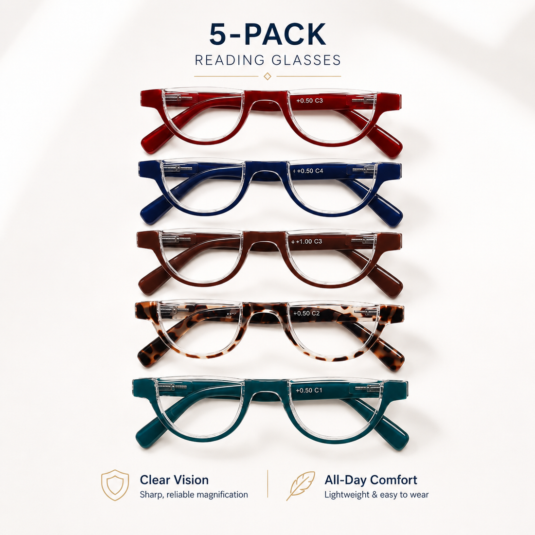5-Pack Full-Rim Blue-Light Readers for Women - product photo 1
