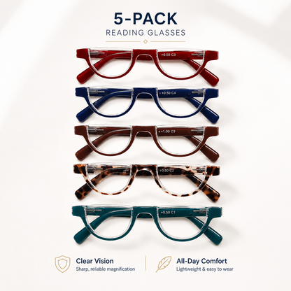 EYEURL Half Frame Reading Glasses for Women – 5 Pack Blue Light Blocking Rimless Computer Readers with Spring Hinges, Anti-UV Stylish Eyewear