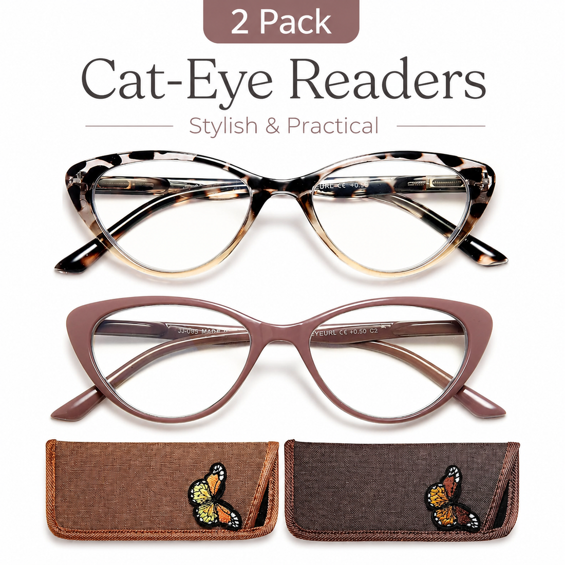 2-Pack Cat-Eye Readers for Women – Brown & Leopard - product photo 1
